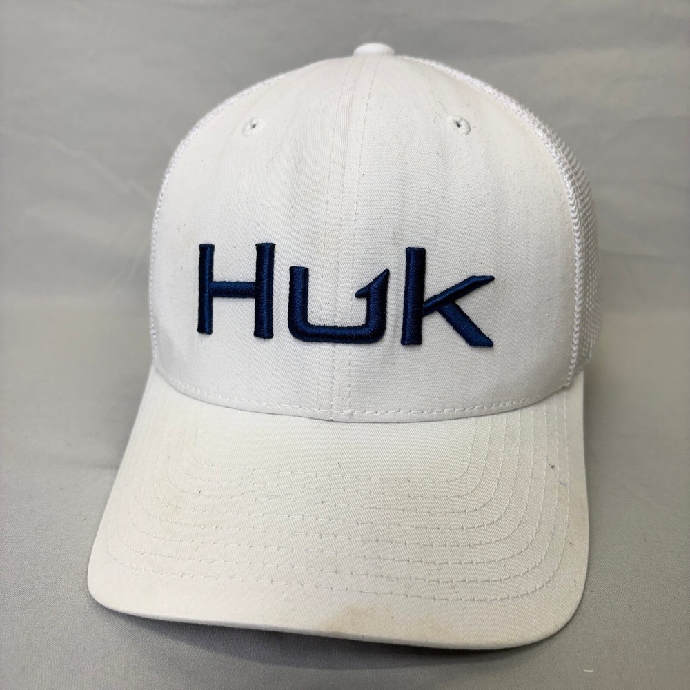 Huk Trucker Hat Fishing Snapback Men OSFM White Navy Blue Mesh Cap 1514